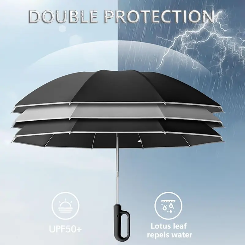 Travel Folding Golf Umbrella 10 Ribs Automatic Open/Close,Lightweight Compact Portable Backpack Car Parasol Outdoor,Sun/Rain,Anti 99 UV Protection UPF 50,Men Women Carabiner Handle Design 1