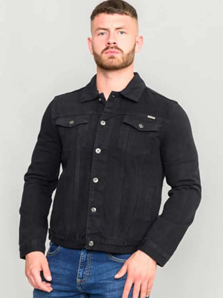 Duke Mens Denim Jacket, Western Style, Trucker Black S-XXL