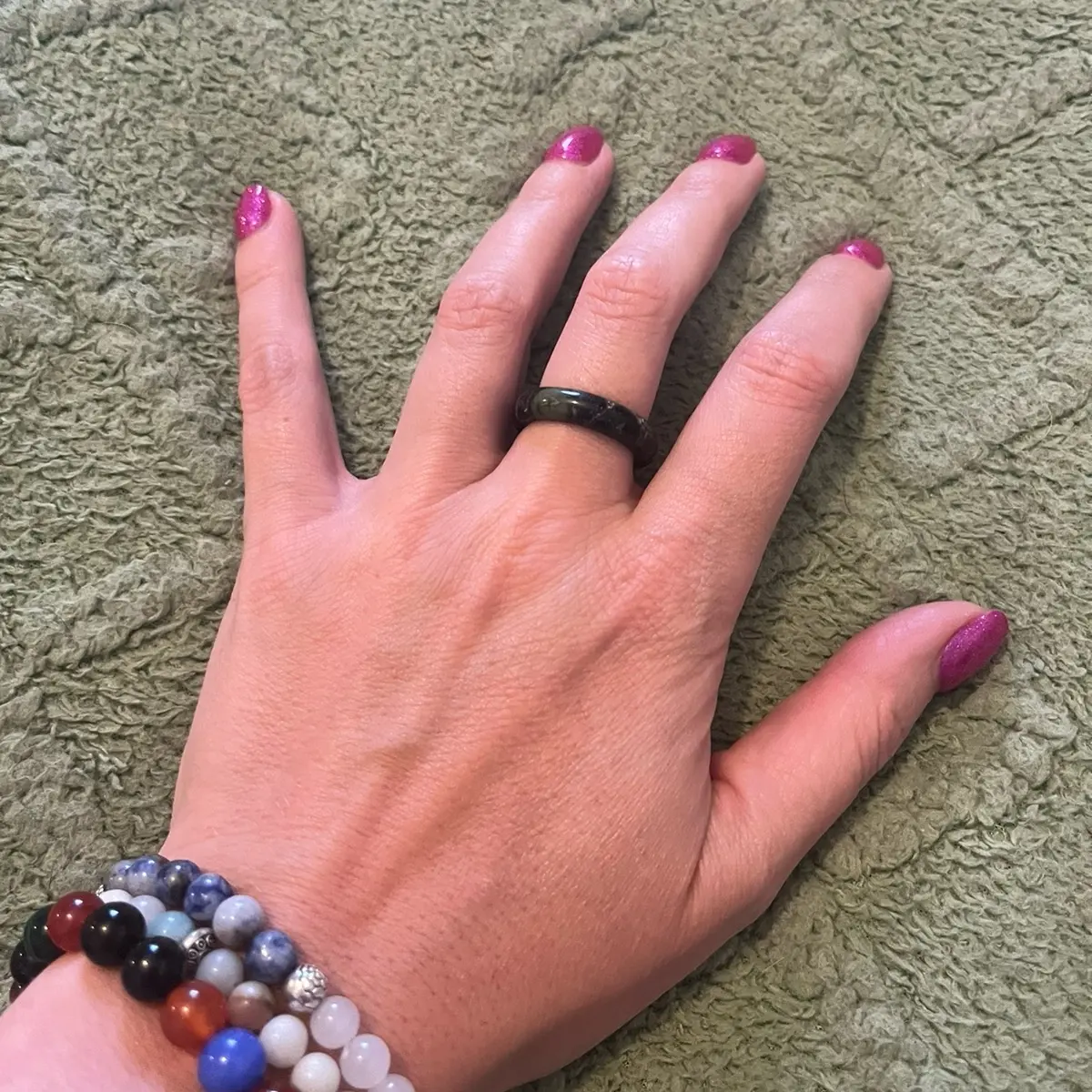Handcrafted green adventurine natural crystal ring in uk size R