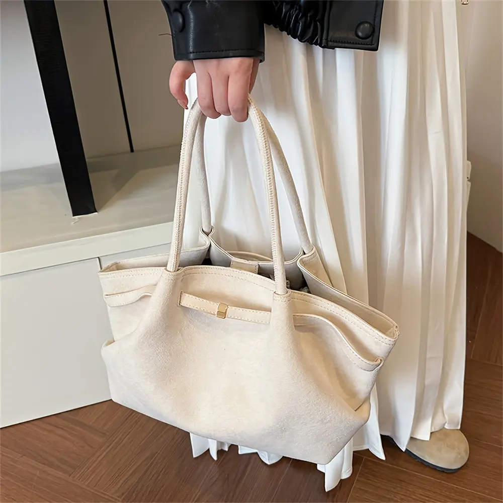 Stylish Retro Suede Tote Bag for Women - Large Capacity PU Shoulder Handbag with Magnetic Closure, Brown -Like Finish, Perfect for Daily Use & Work