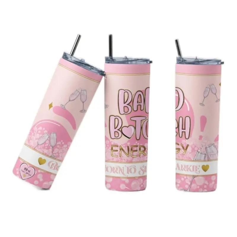 Personalised Bad Bitch Energy 20oz Stainless Steel Tumbler with Straw for Hot & Cold Drinks - Cup, Drinkware Flasks Lid Bottles Bottles Bottled Portable Bottles Mug