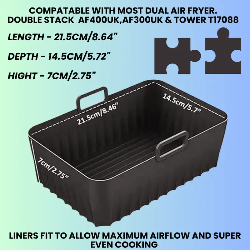 All Simple 2-pack Silicone Air Fryer Liner, Rectangle Reusable Air Fryer Liner BPA Free Silicone, Air Fryers Accessory For Home Kitchen Accessories Universal Fit 8.5 - 9.5L Each 1