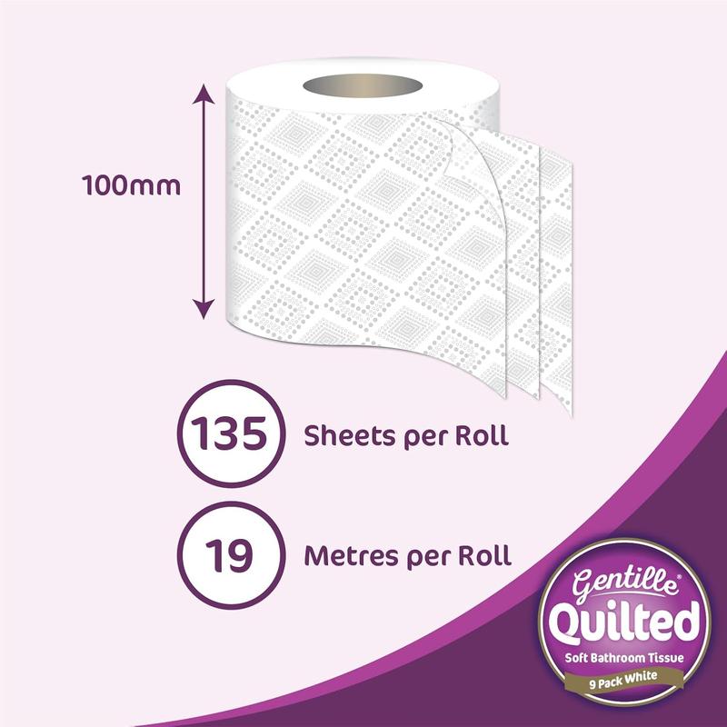 Gentille Quilted Bathroom Tissue | Luxury 3-Ply Toilet Paper  Soft, Strong, Embossed & Sustainable 54 Rolls Bundle Pack Western Wipes Sheets 3