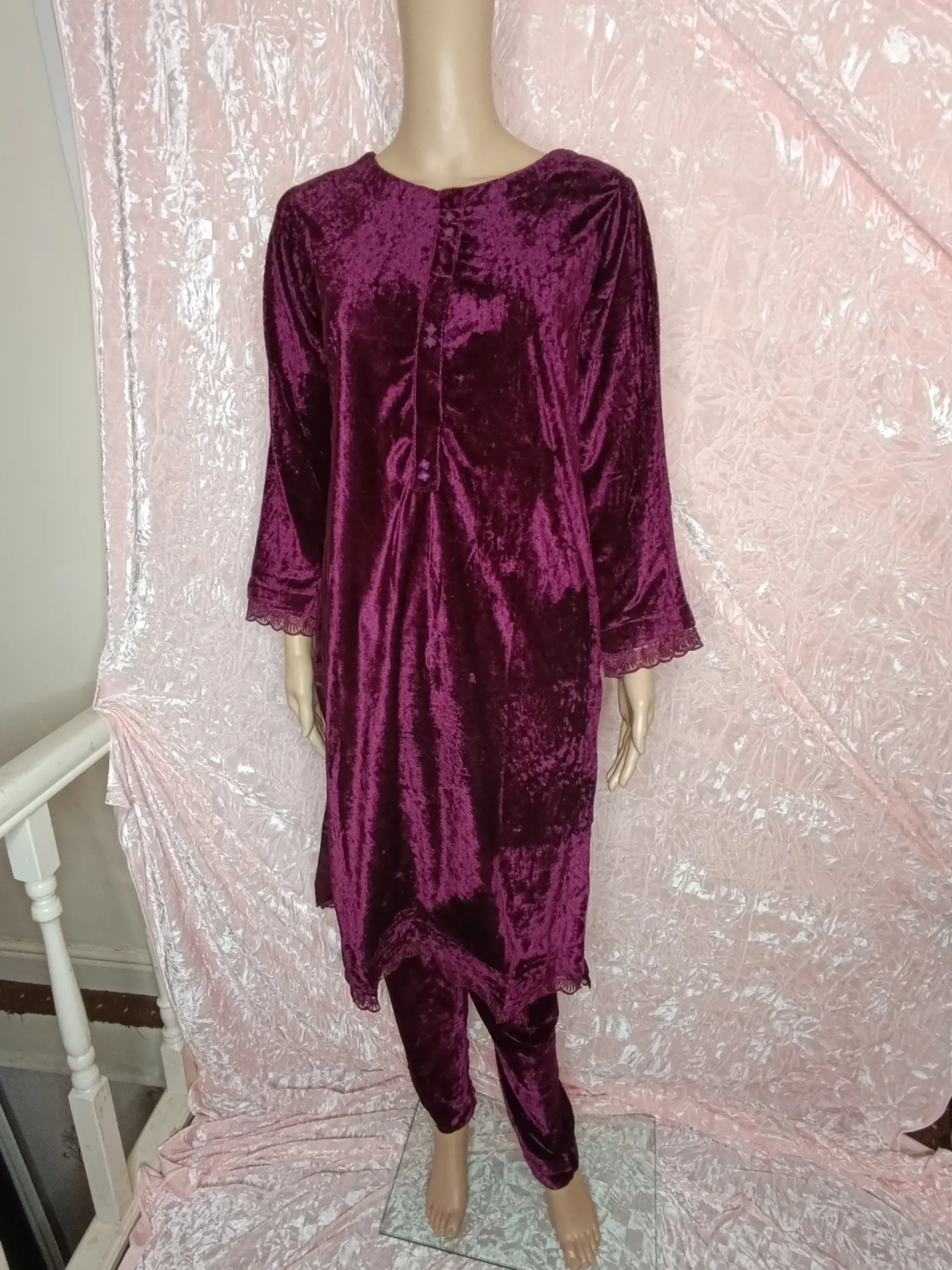Dark Purple -WINTER 2 piece embroidered velvet suit. Asian Suit, Salwar Kameez, Velvet