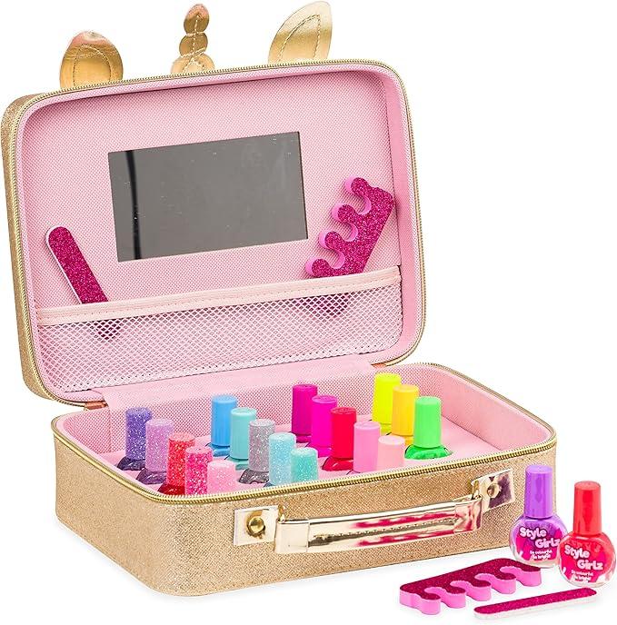 Nail Varnish Sets For Girls - Unicorn Vanity Case With 20 Nail Polish Colours & Accessories - Nail Polish For Kids - Kids Nail Varnish Set - Girls Play Makeup Manicure Cutics Cosmetic Multicolor 3
