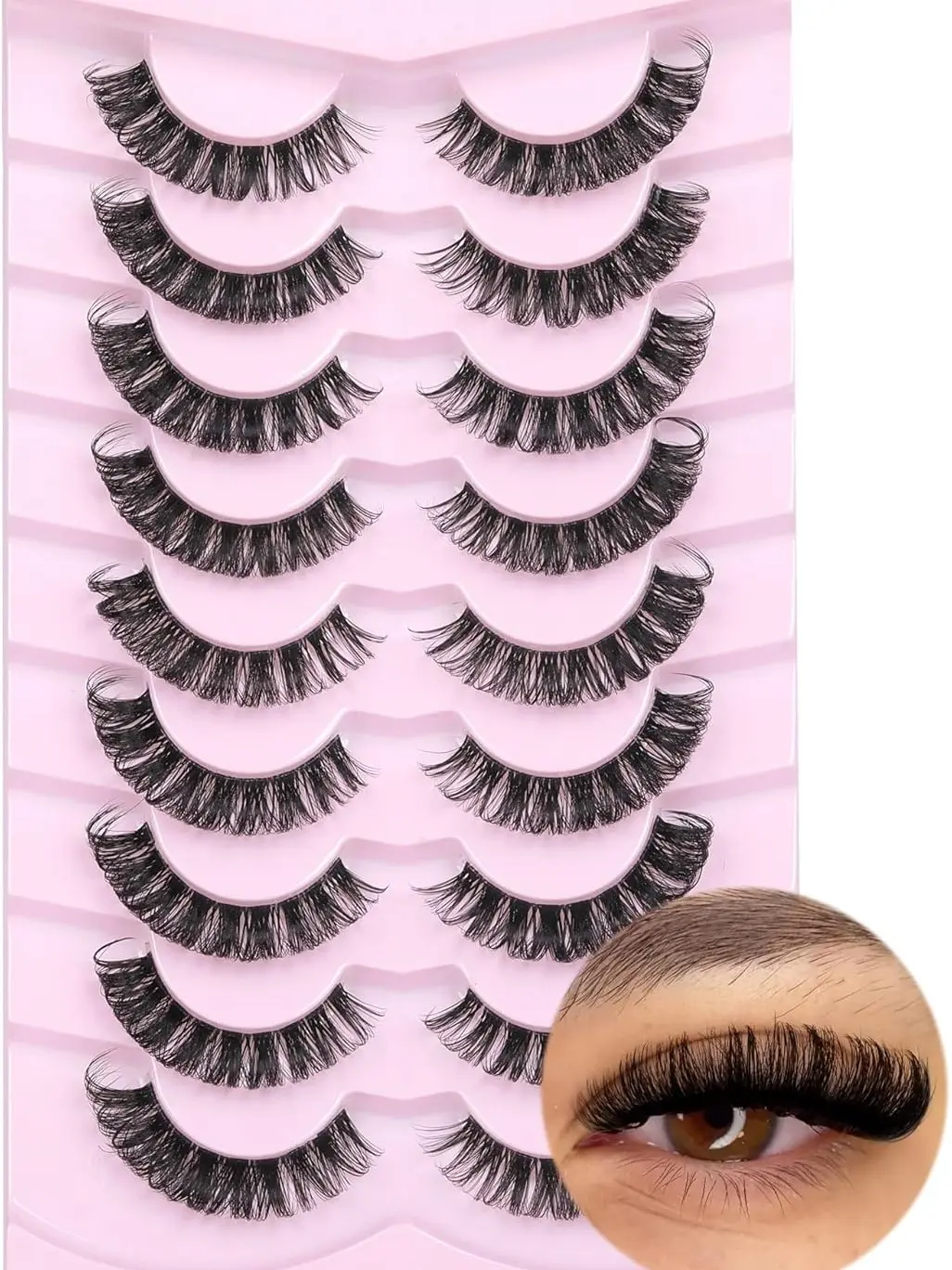 D Curl Wispy Russian Strip Lashes - Natural Look, Fluffy Volume, Faux Mink, Cat Eye, 9 Pairs
