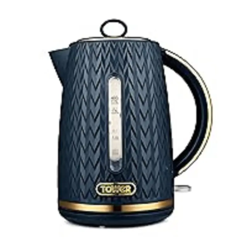 Tower T10052MNB Empire 1.7 Litre Kettle with Rapid Boil, Removable Filter, 3000W, Midnight Blue with Brass Accents 0