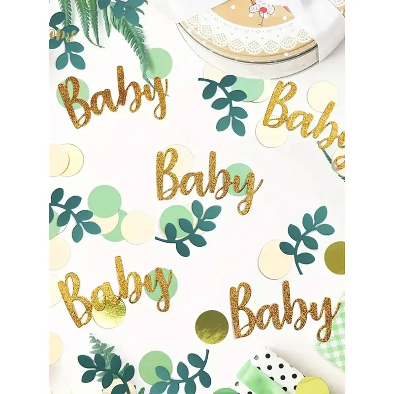 1set/100pcs Party Decoration Green Leaf & Ring Confetti Table Scatters, Birthday Decorative Accessoriesbaby Shower Family Decorations Gifts 2