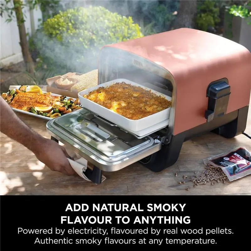 Ninja Woodfire Electric Outdoor Oven, 8-in-1 Pizza Oven, High-Heat Roaster & BBQ Smoker with Roast Rack, Pro-Heat Tray, Pizza Stone, Wood Pellets & Scoop, Electric, 6 Pizza Settings, Burnt Orange 5