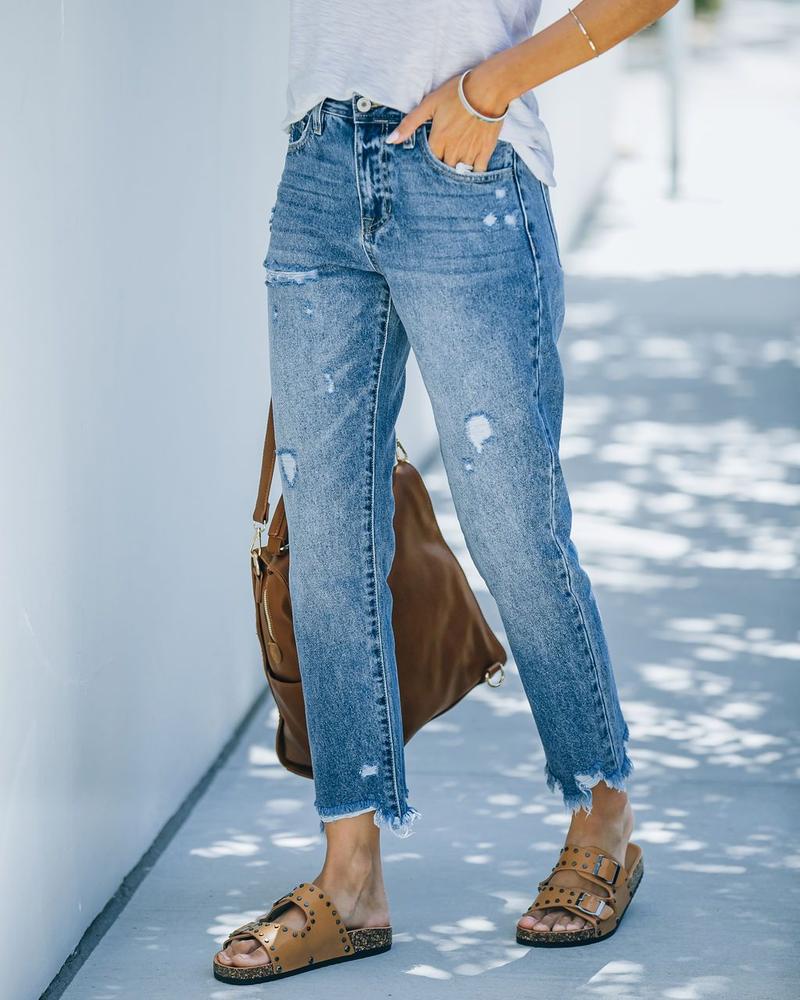 Product Introduction of Stretch Women's Jeans 2025 Trend Blue Hight Waist Ripped Casual Fashion Streetwear Denim Pencil Pants 4