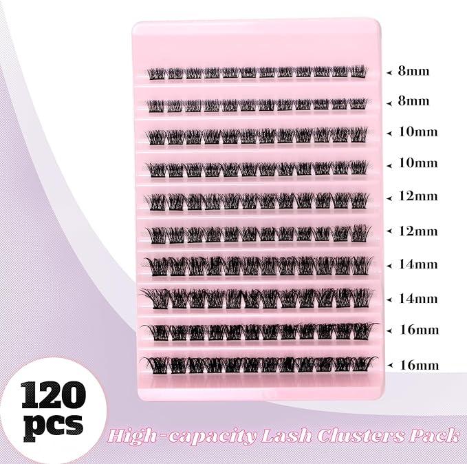 Lash Clusters 120Pcs DIY Eyelash Extenisons Natural Look Wispy Clusters Lashes 8-16MM D Curl Individual Lashes DIY at Home Wispy Fluffy Lash Extensions Reusable Individuals DIY at Home Makeup Eyelashes Extensions Eyelash Extensions 2