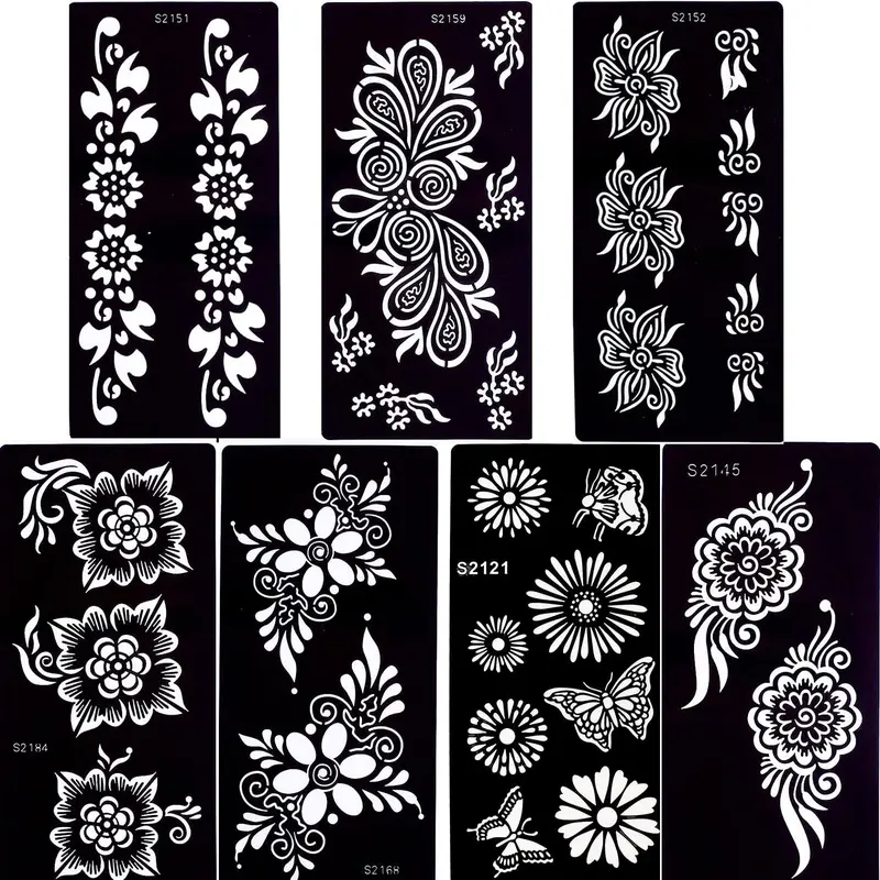 glaryyears 7 Sheets Flower Pendant Henna Tattoo Stencil Temporary Hollow DIY Drawing Body Makeup 0
