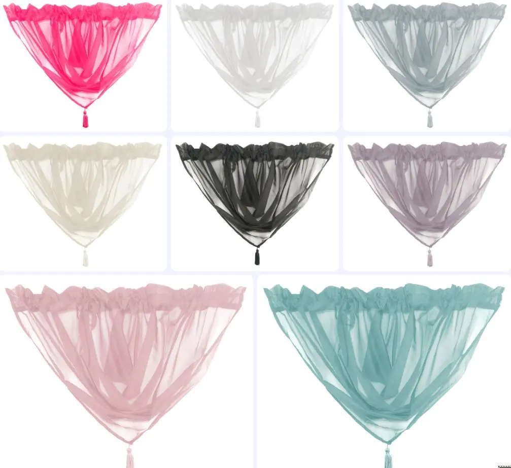 Plain Tasseled Voile Swags All Colours - Net Curtains Voile Swag Valance Pelmet