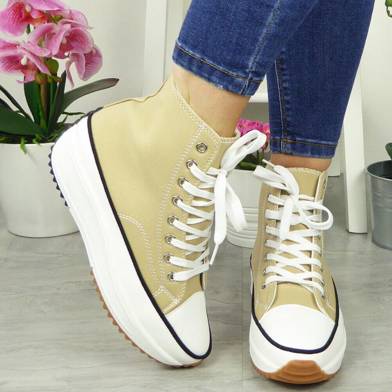 G-12 Women Grip Sole Platform Trainers Classic Lace Up Casual High Top Sneakers 5