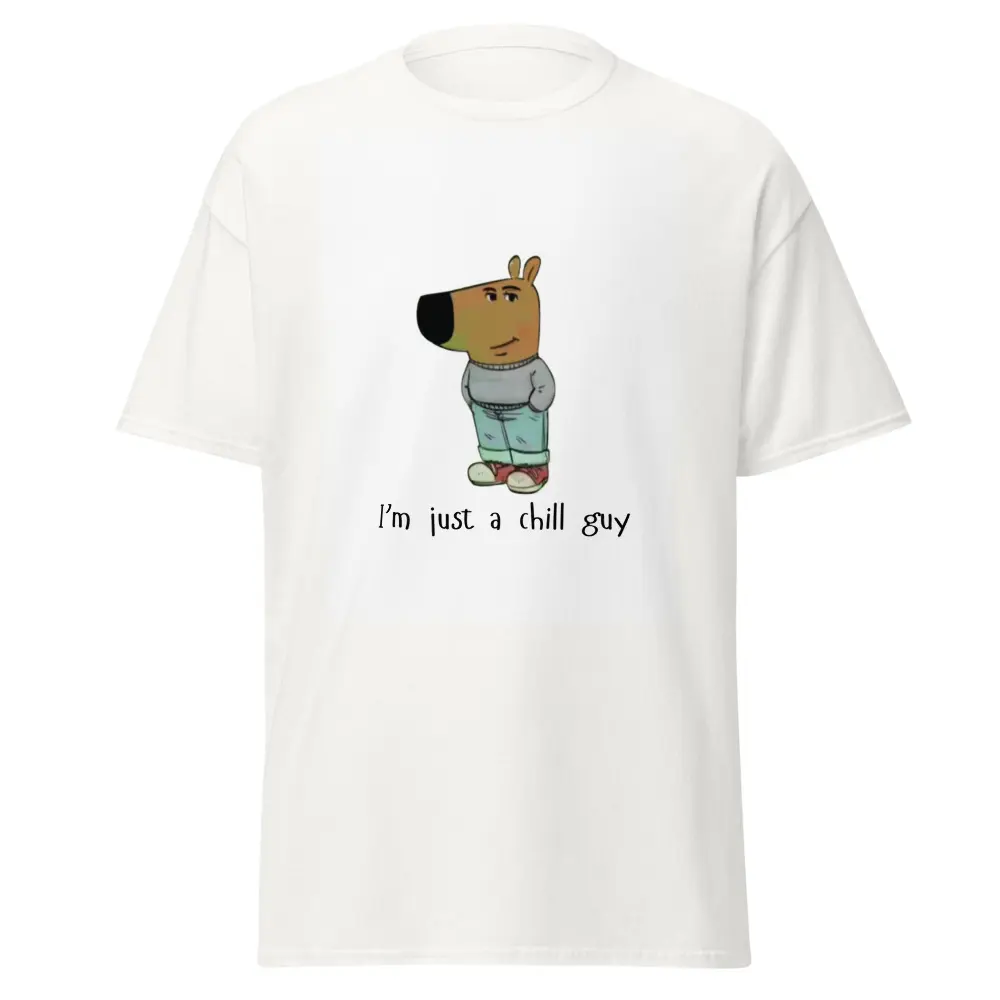 Chill Guy T-Shirt - Funny Viral Meme White Cotton Tee for Men - Casual Fabric Menswear Fabric Menswear