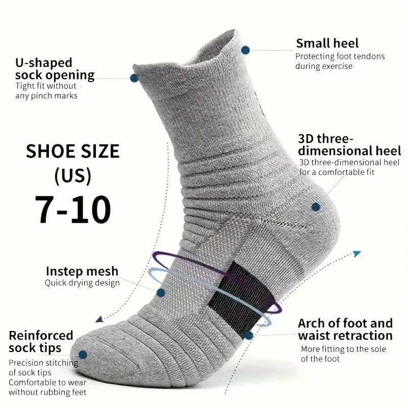 4pairs, Men's Thickened Towel Bottom Sweat-absorbing Socks Non-slip Breathable Shock-absorbing Sports Outdoor Socks 3