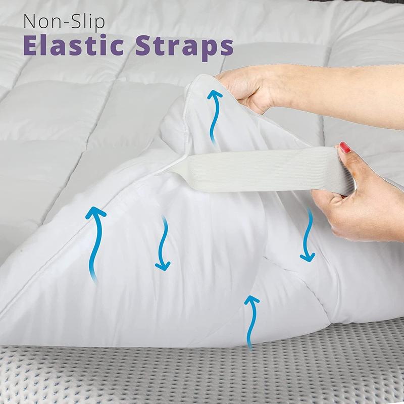 Mattress Topper 4" Inch Deep Luxury Soft Hotel Quality Microfiber All Sizes 10cm Mattress Topper Double Bed 4 Inch Thick - Quilted Topper Made with Fluffy Hypoallergenic with Strong Corner Straps for Luxury & Comfort Breathable Washable 3