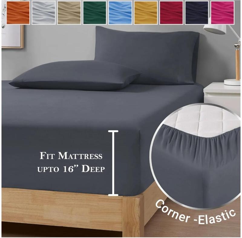 Extra Deep Fitted Bed Sheets 16"/40cm Deep Pockets With Elasticated Corners | Bedding & Linen Easy Iron All Seasons 52% Polyester 48% Cotton Polycotton | Single Double King Super King Sizes | Ultra Soft Brushed Microfiber Shrinkage and Fade Resistant | 0