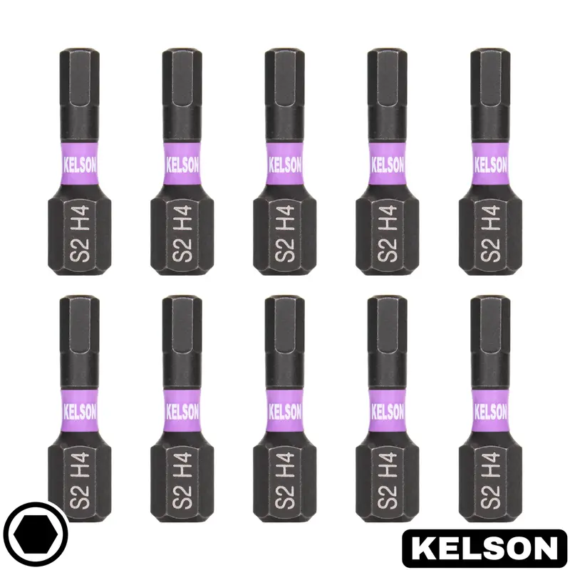 10 x 4mm Hex Allen Impact Screwdriver Bits with 60mm Magnetic Bit Holder - 25mm Bits- Magnetic - 1/4" Universal - KELSON 3