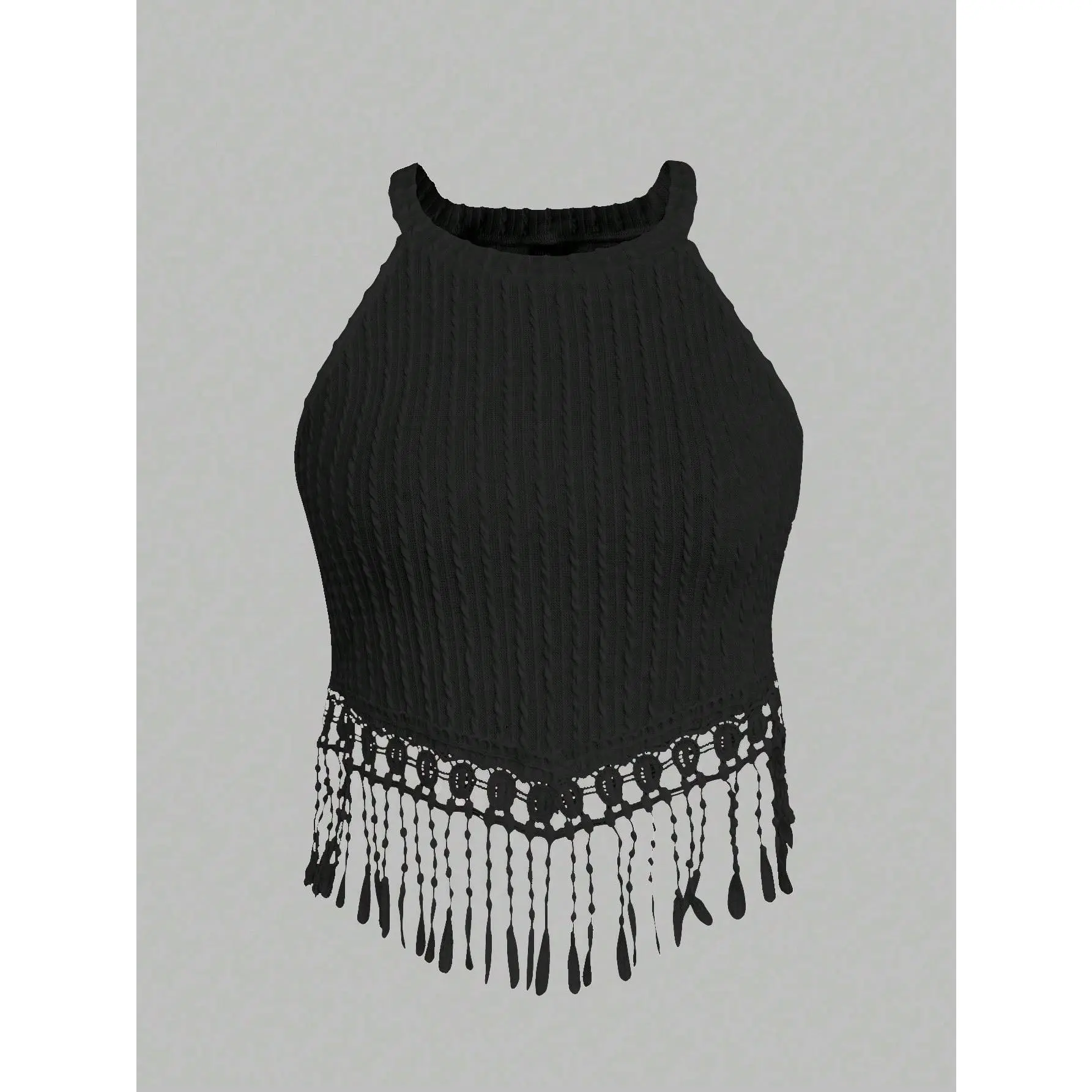 Holidaya Plus Size Open Shoulder Fringe Crop Top Summer Boho Tank Top