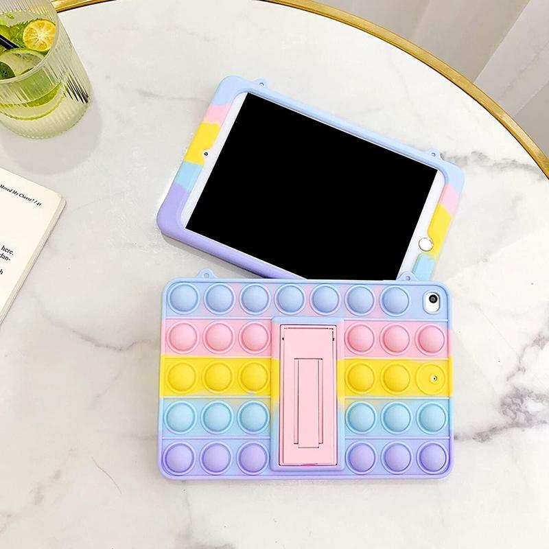 XZC Push Pop Fidget Toys Case for iPad 2019/2020/2021 (7th/8th/9th) 10.2inch Silicone Shockproof Full Body Protection Tablet Cover with Fold Kickstand and Lanyard (iPad 2019/2020/2021 10.2) 2