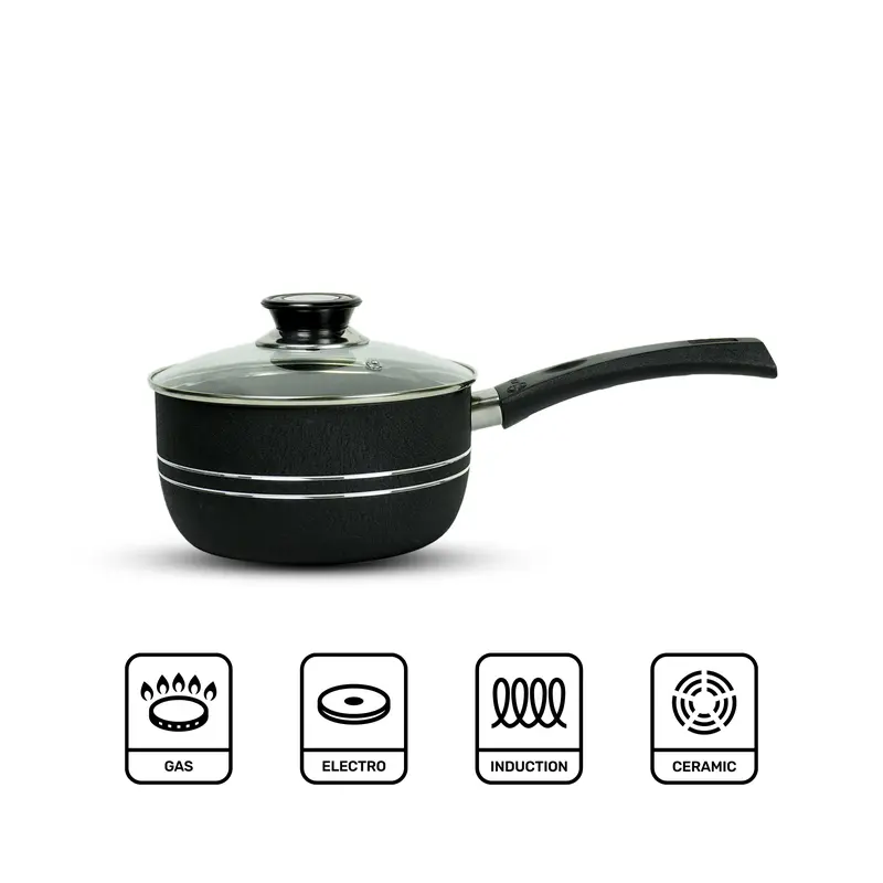 Klassic Nonstick Sauce Pan, Boiling Pot, Milk Pot n pan - Suitable for All Stoves - Durable and Long Lasting Non Stick Coating | Dishwasher Safe | Stay Cool Long bakelite Handle | Induction Compatible | With Glass Lid, ICI UK Non stick coating, 2