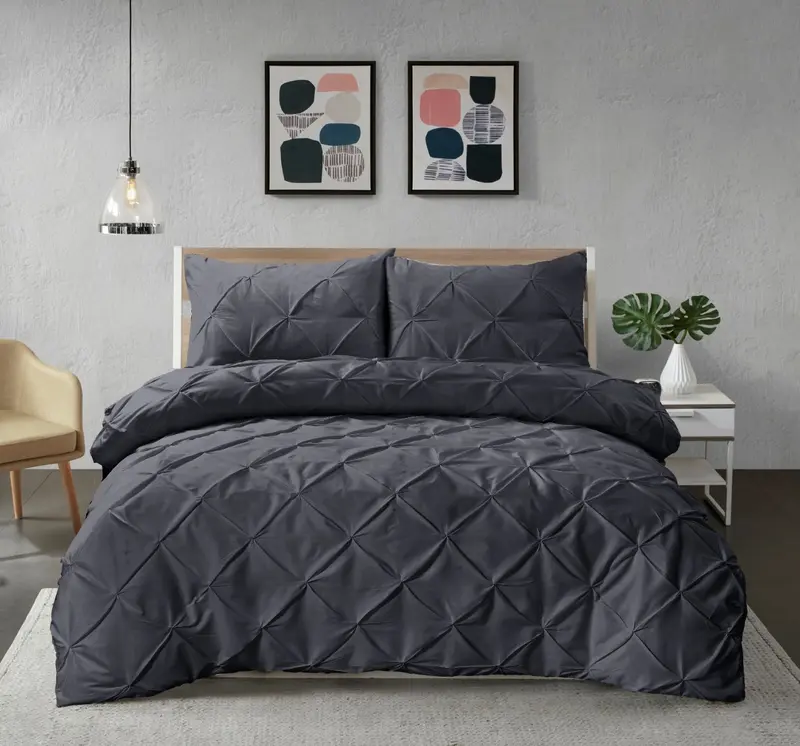 Northern Luxe ELIZA Pintuck Pleated Alford Egyptian Cotton Mix Duvet Cover Set - Single, Double, King, Super King grey anti-drop 0