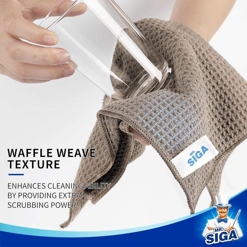 Waffle Pattern Cleaning Cloths, Reusable Absorbent Microfiber Cleaning Towels, Ultra Soft Microfiber Kitchen Cleaning Rags, 6 Pack, Sandy Brown, 12.6 x 12.6 inch 2