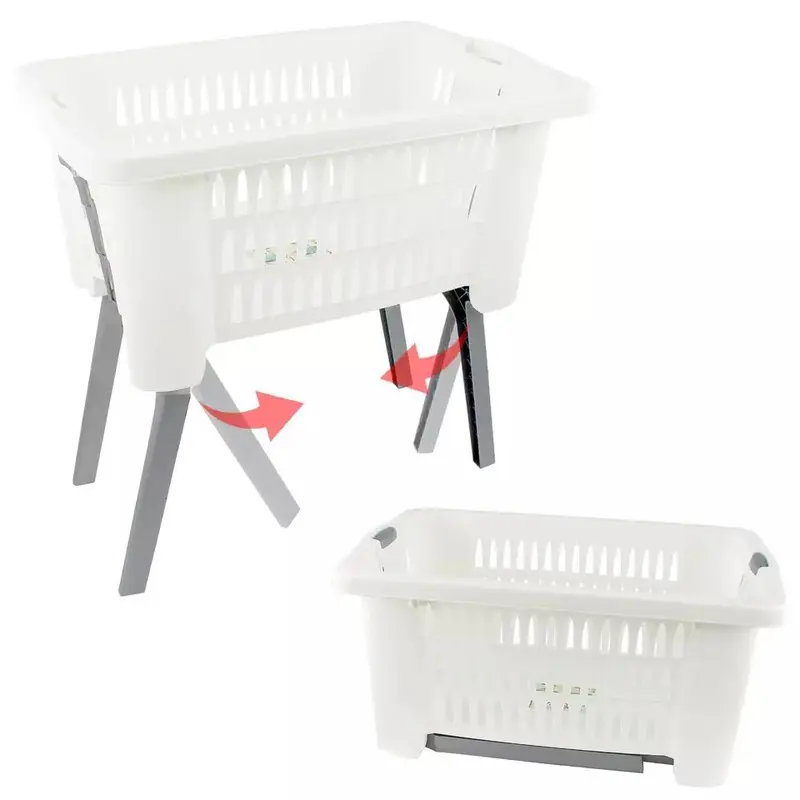 Foldable Legs Laundry Basket, Collapsible Storage, Lightweight, Large Capacity Organiser Pack 1