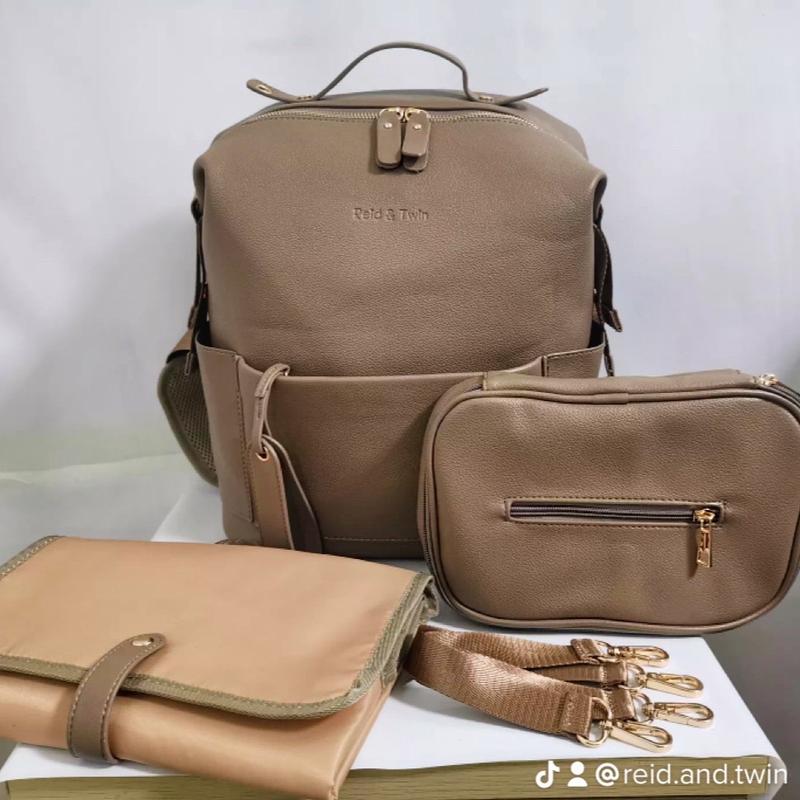 Premium Vegan Leather Changing Backpack with Reid & Twin mat and wipe pouch, Gold YKK Zips, Large Capacity Diaper Bag for Baby with Insulated Pockets and Pram Clips 6