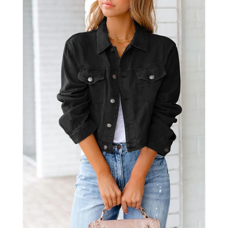 Women's Clothing Spring Summer New Denim Jacket Long-sleeved Top Short Slim Coat Solid Color 7