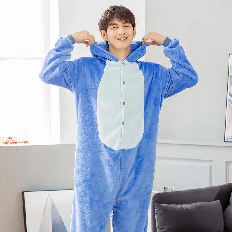 Stitch Anime Cosplay Costumes Women Men Cartoon Jumpsuit Adults Cute Flannel Hooded Pajamas Onesie For Loungewear Nightwear Womenswear Homewear Long Sleeve Pjs Pyjamas Winter Basic Minimalist 1