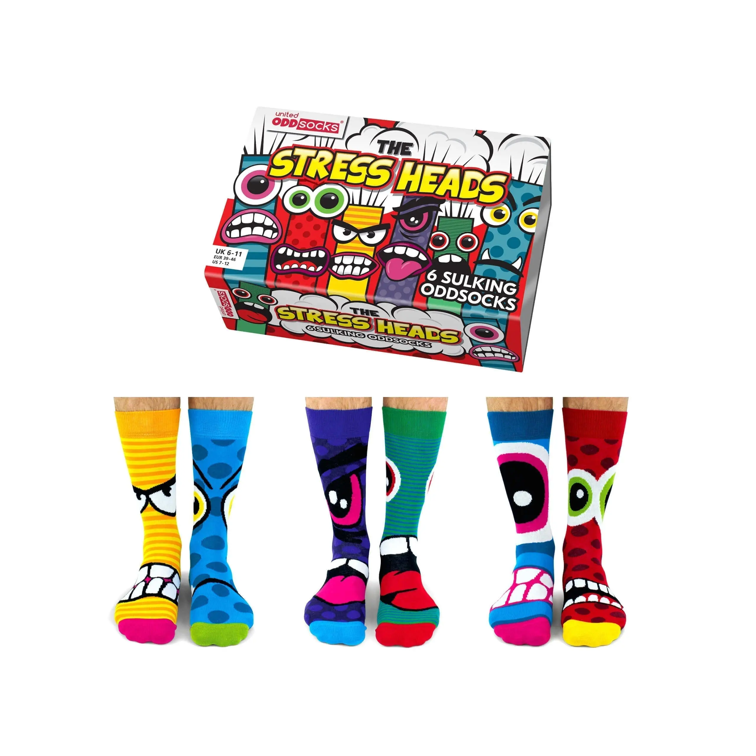 United Oddsocks The Stress Heads - Christmas Gifting - Gifts for Him, Gifts for Her - Unisex