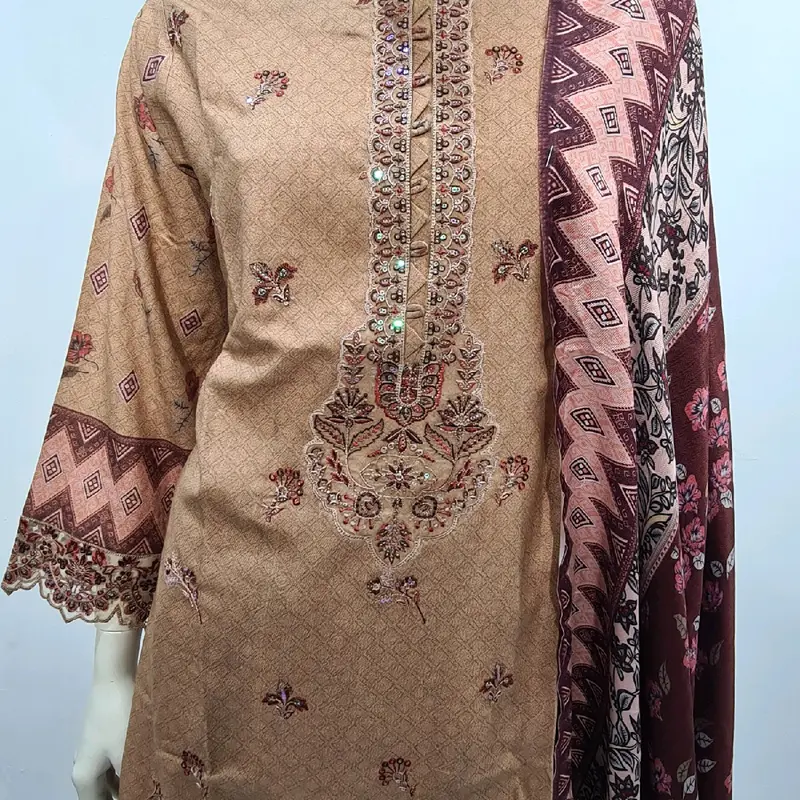 munira brand 3 peice suit  dhnak  material     chikenkri work pashmina doptha new winter collection 4