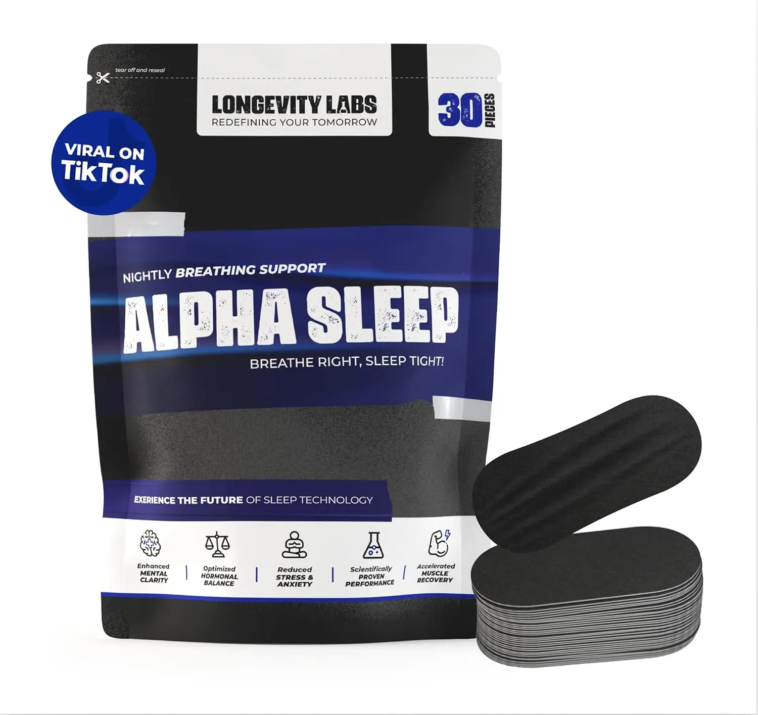 Mouth Tape for Sleeping - Works with Beards, Extra Breathable and Lasts All Night - Comfortable Snoring Aids for Men and Women - Anti Snoring Device for Restful Nights (30 Nights)