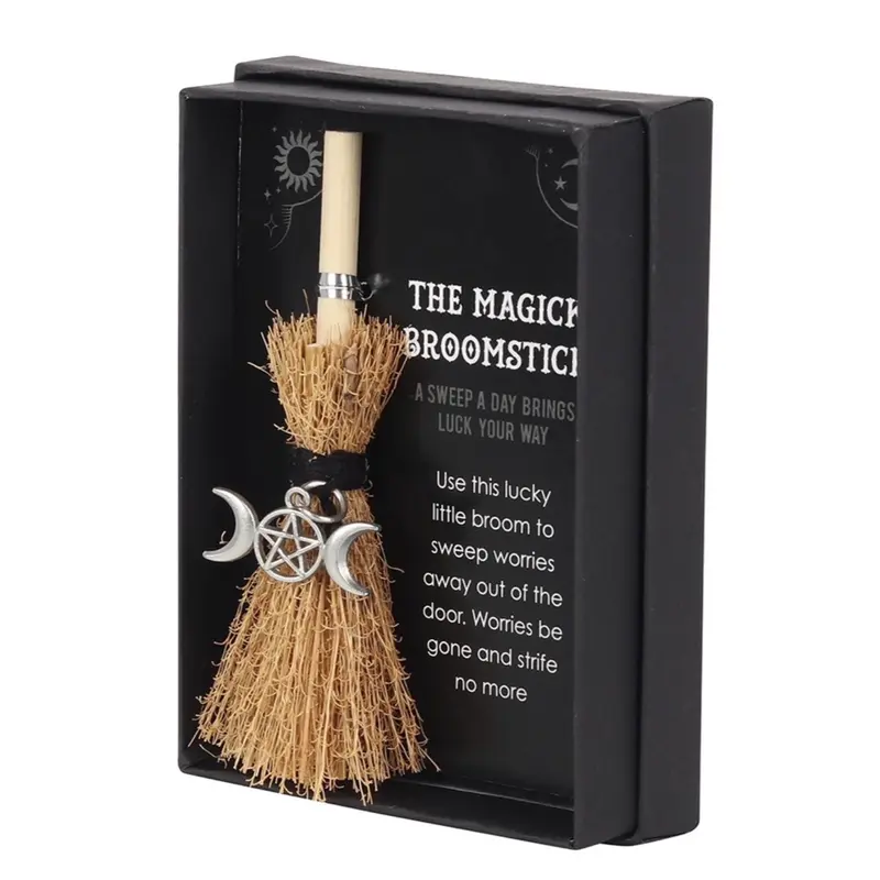 Triple Moon Mini Magic Broomstick for Luck and Positive Energy - Perfect for Display and Gifting - Kitchen, Sweep 1