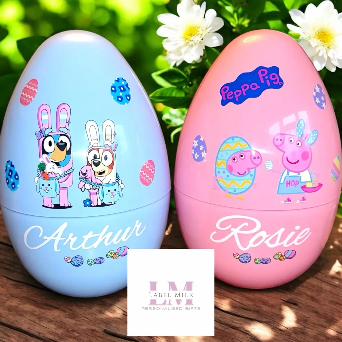 Personalised Easter Basket, Easter Peppa Pig Gifts, Bluey Gifts, Bluey Easter, Peppa Pig Easter, Personalised Easter Plastic Decoration Ornaments festive decor, hamper gifts, plastic reusable