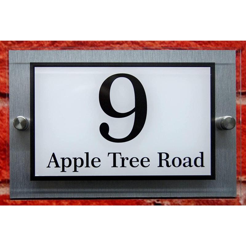 Dual Layer House Door Signs Plaques Door Number Street Name Acrylic & Aluminium Composite Decor Landscape Wall Mount 2