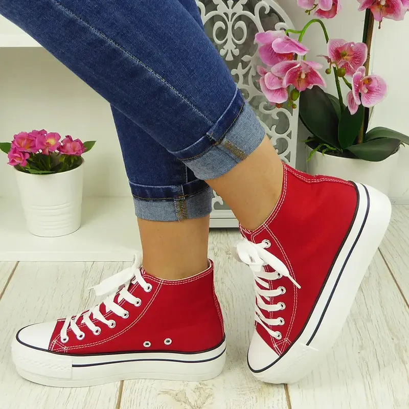 L-169 Womens Lace Up Canvas Pumps Sneakers Casual Trainers Shoes 8