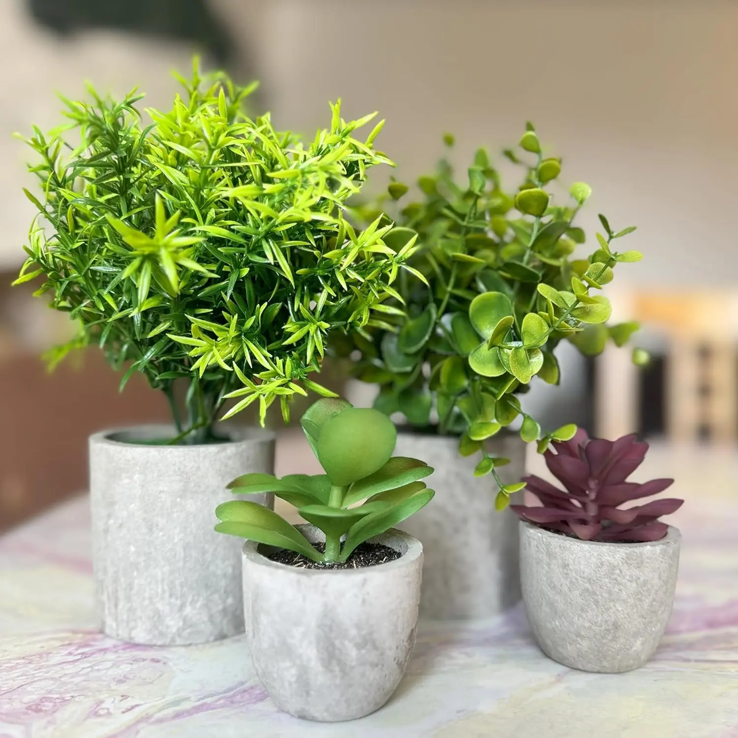 Set of 4 Artificial Plants Potted Fake Mini Faux Plant Foliage Eucalyptus Rosemary Succulents for Room Decor Home Kitchen Garden Office Indoor and Outdoor Decoration Decorative Plant Fruit Ornaments Artificial Plants Waterproof Plastic Wall Nature