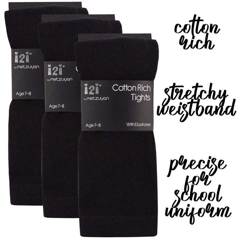 3 Pack Girls Black Tights School Tights for Girl Back To School Uniform Solid Plain Black Cotton Rich 	3 Pairs Girls Black School Uniform Tights Cotton Rich Warm Thick Stretchy Soft Warm Elasticated Waist Breathable 2 3 4 5 6 7 8 9 10 11 12 13 Years 4
