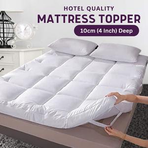 Luxury Mattress Topper 4" Inch Deep Soft Hotel Quality Microfiber All Sizes 10cm Mattress Topper Double Bed 4 Inch Thick - Quilted Topper Made with Fluffy Hypoallergenic with Strong Corner Straps for Luxury & Comfort Breathable Washable