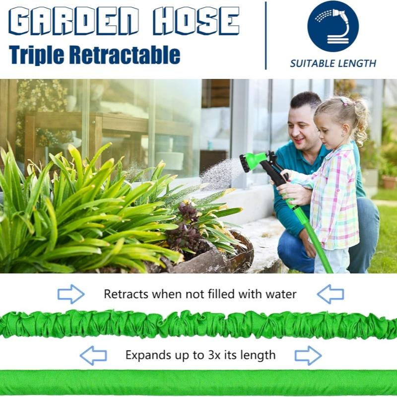 Expandable Garden Hose Pipe - 100FT Flexible Expanding Water Hose, Lightweight, Leakproof with 8 Function Hose Pipe with Spray Gun, 3/4", 1/2" Connectors for Garden ,Floor,Wash Car .Bike 4