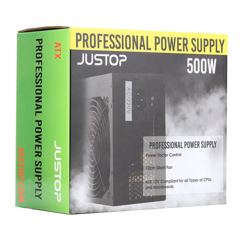 JUSTOP 500W ATX Power Supply, 500W PSU, For Dekstop PC, 8-Pin 12V, SATA, Molex 6