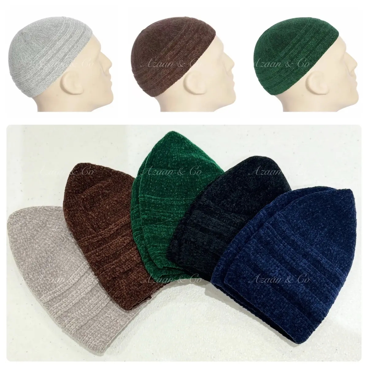 Men’s Velvet Prayer Hat Soft Chenille Soft Turkish Kufi Topi Warm Winter Muslim Islamic Skull Hats Taqiyah