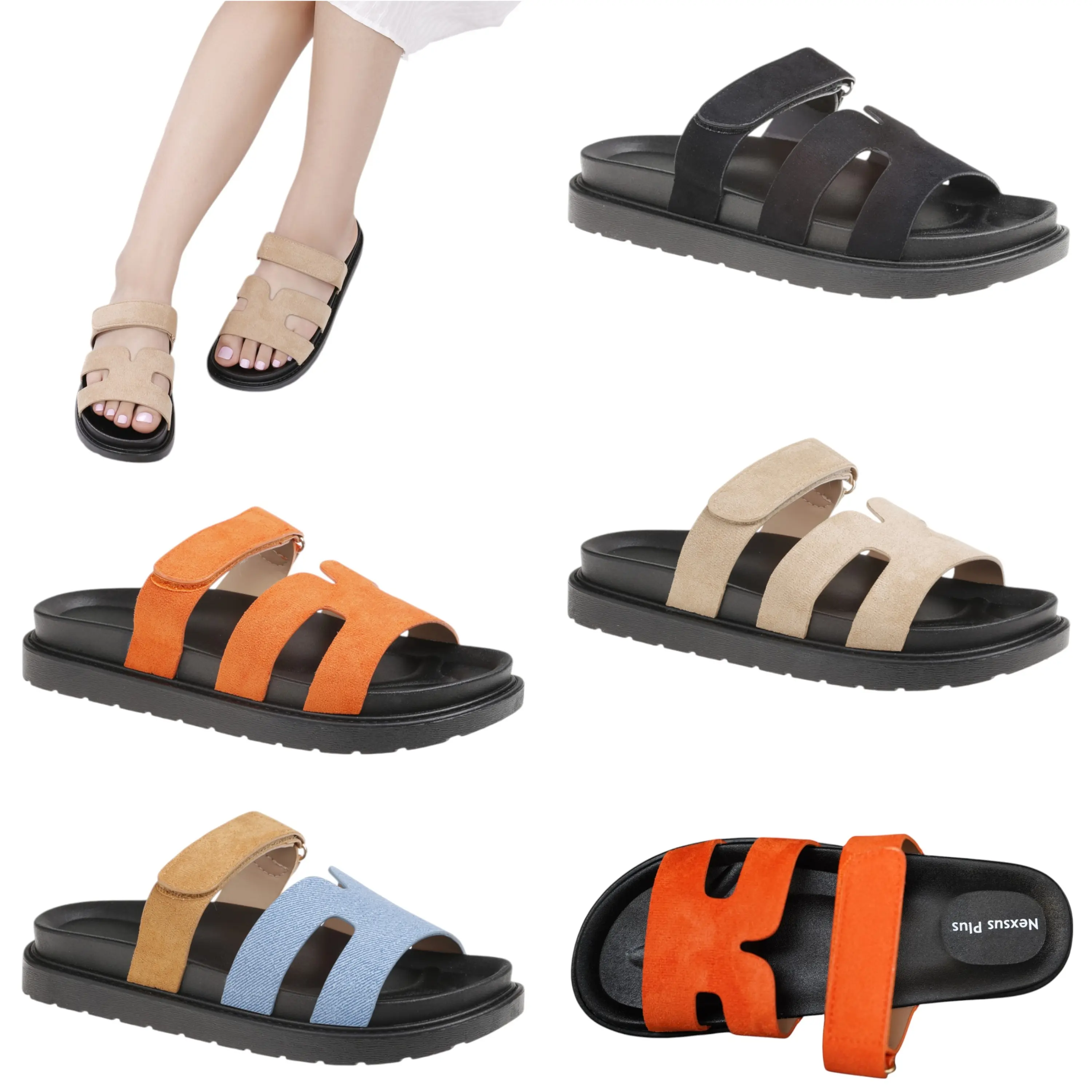 Nexsus Plus Ladiers Women Faltform Adjustable Strao Slip On Comfy Slippers Active Indoor Outdoor Casual Flip & Flops Sandals Size UK 3-8 Walking Shoes Summer Footwear Girl Comfort Platform Flatform