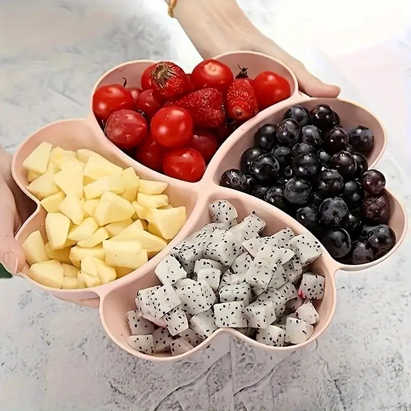 4-Compartment Plastic Snack Tray - Reusable Candy Serving Platter for Appetizers, Desserts, Nuts, Fruits |       Circular Multipurpose Sectional Dish for Dips & Chips |       1pc Snack Server 0