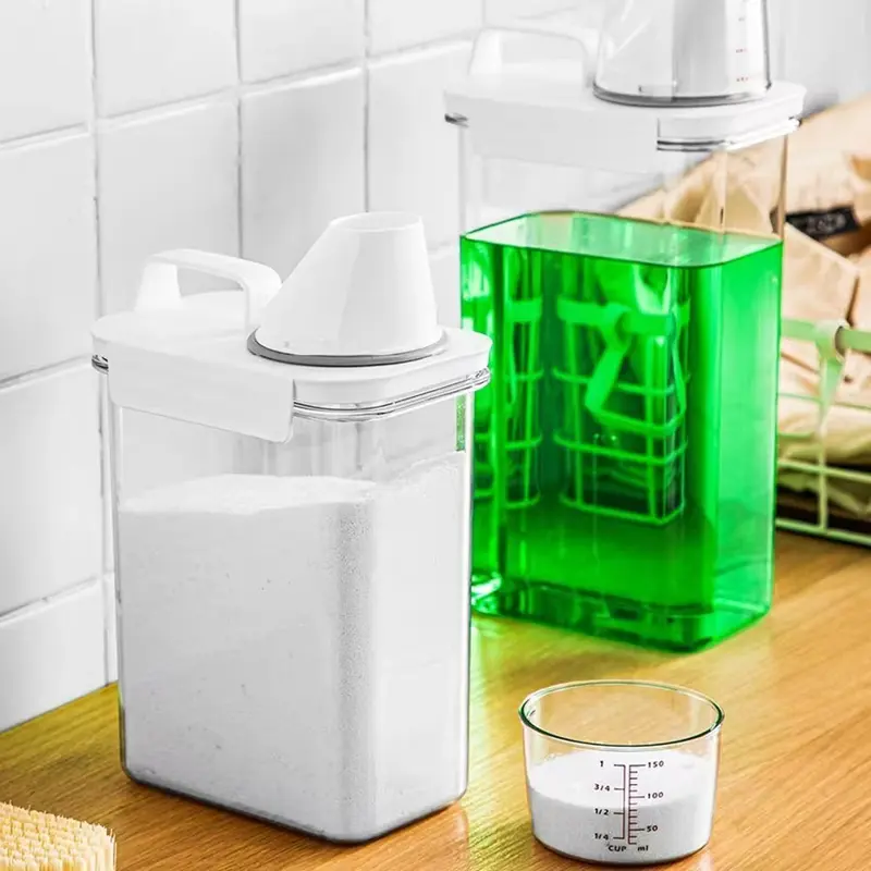 Transparent Simple Detergent Container with Measuring Cup, 1 Count Laundry Detergent Storage Box, Portable Laundry Detergent Dispenser, Household Laundry Accessories, Summer for Gift  Room Organiser 5