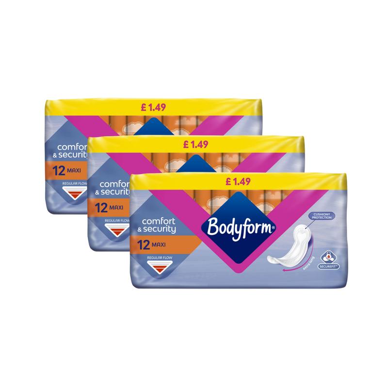 3 x Bodyform Comfort & Security Maxi Normal (12 Pads) - All Day Comfort & Freshness 0
