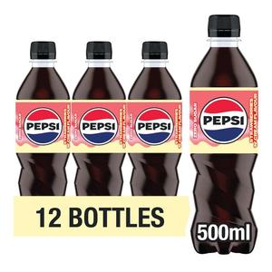 Pepsi Strawberries and Cream 12 x 500ml Fizzy Soft Drink Beverage - Maximum Taste, No Sugar